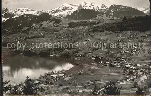 Faulensee Gesamtansicht mit Alpenpanorama Kat. Faulensee