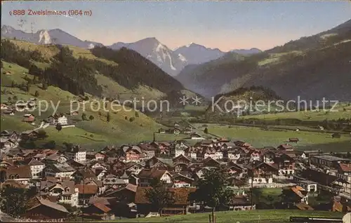 Zweisimmen Gesamtansicht mit Alpenpanorama Kat. Zweisimmen