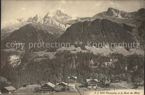 Champery Panorama et la Dent du Midi Kat. Champery