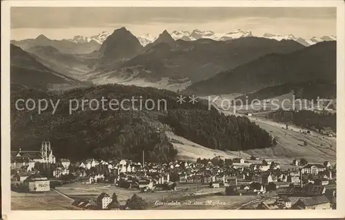 Einsiedeln SZ Gesamtansicht mit den Mythen Alpenpanorama / Einsiedeln /Bz. Einsiedeln