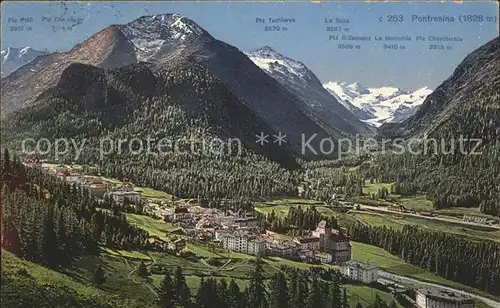Pontresina Gesamtansicht mit Alpenpanorama Gletscher Kat. Pontresina