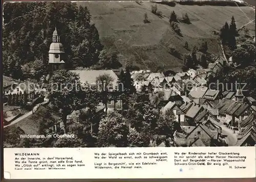 Wildemann Ortsansicht mit Kirche Gedicht H. Schwier Kat. Wildemann Harz