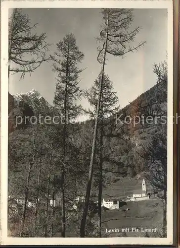 Lavin Blick vom Waldrand mit Piz Linard Silvretta Kat. Lavin