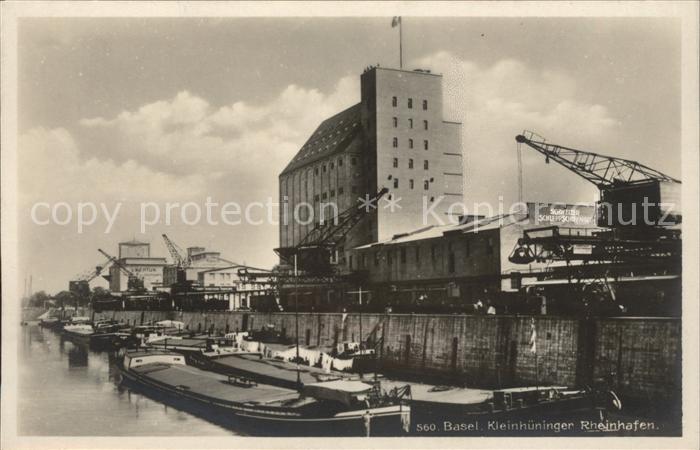 Kleinhueningen Rheinhafen Kran Frachtkahn Kat. Basel Nr