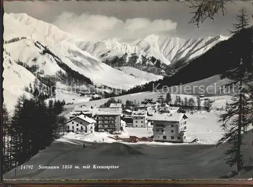 Samnaun Dorf Panorama Wintersportplatz mit Kreuzspitze Kat. Samnaun Dorf