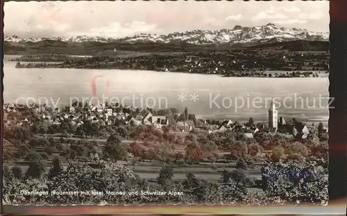 ueberlingen Bodensee Panorama mit Insel Mainau und Schweizer Alpen Kat. ueberlingen