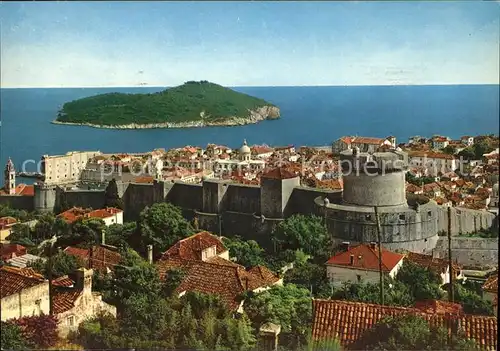 Dubrovnik Ragusa Panorama und Insel Lokrum Stadtmauer Kat. Dubrovnik