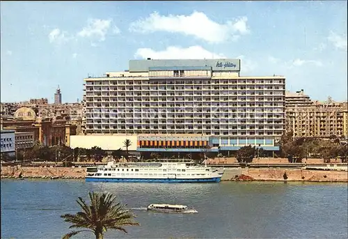 Cairo Egypt Nil Hilton Hotel and Isis Floating Hotel Dampfer Kat. Cairo
