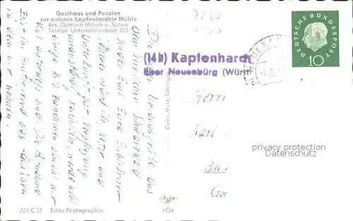 Kapfenhardt Gasthaus Pension  Kat. Unterreichenbach