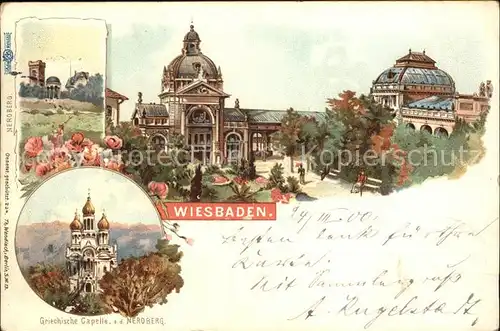 Wiesbaden Griechische Kapelle Neroberg Litho Kat. Wiesbaden