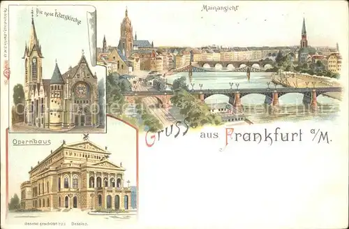 Frankfurt Main Peterskirche Opernhaus Litho  Kat. Frankfurt am Main