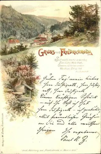 Friedrichroda Gedicht Fr. v. Bodenstedt Litho  Kat. Friedrichroda