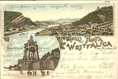 Porta Westfalica Minden Kaiser WIlhelm Denkmal Litho Kat. Porta Westfalica