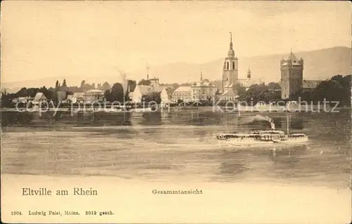 Eltville Rhein Gesamtansicht Kirche Turm Dampfer Kat. Eltville am Rhein