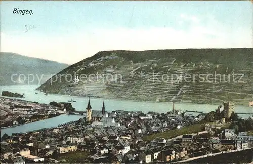 Bingen Rhein Panorama Burg Klopp Bingerbrueck Weinberge Kat. Bingen am Rhein