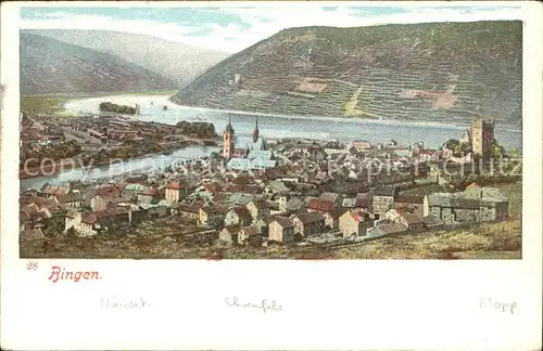 Bingen Rhein Panorama Burg Klopp Bingerbrueck Weinberge Kat. Bingen am Rhein