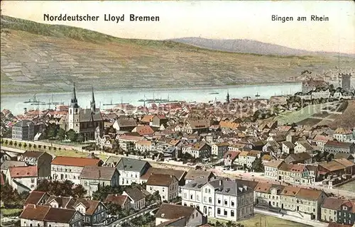 Bingen Rhein Blick ueber die Stadt Kirche Burg Klopp Weinberge Norddeutscher Lloyd Bremen Kat. Bingen am Rhein