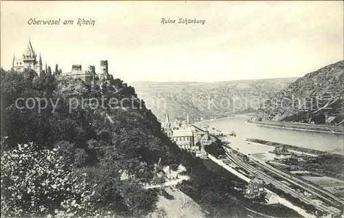 Oberwesel Rhein Panorama mit Ruine Schoenburg / Oberwesel /Rhein-Hunsrueck-Kreis LKR