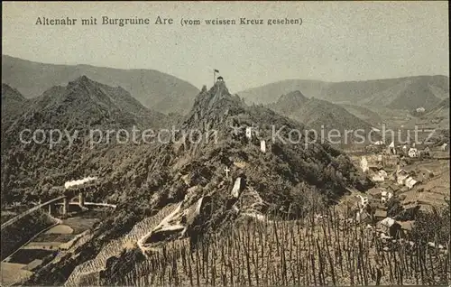 Altenahr Panorama mit Burgruine Are Blick vom weissen Kreuz Kat. Altenahr