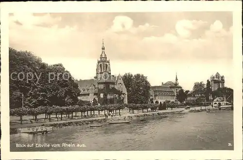 Eltville Rhein Ortsansicht mit Kirche vom Fluss aus Kat. Eltville am Rhein