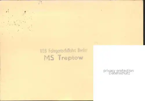 Berlin Stempel VEB Fahrgastschiffahrt Berlin MS Treptow Kat. Berlin