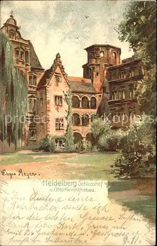 Heidelberg Neckar Schlosshof und Otto Heinrichsbau Kuenstlerkarte Eugen Meyer Kat. Heidelberg