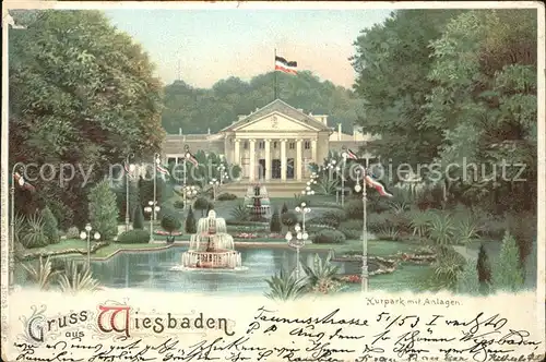 Wiesbaden Kurpark mit Anlagen Springbrunnen Kat. Wiesbaden