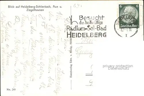 Schlierbach Heidelberg mit Aue und Ziegelhausen Kat. Heidelberg