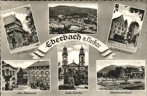 Eberbach Baden Total Pfarrhof Pulverturm Rathaus Kath Kirche Schwimmbad Kat. Eberbach