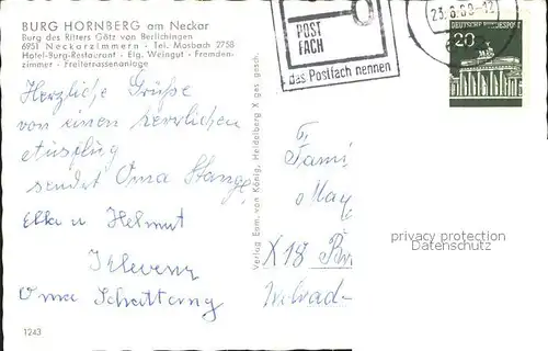 Neckarzimmern Burg Hornberg Neckarpartie Kat. Neckarzimmern