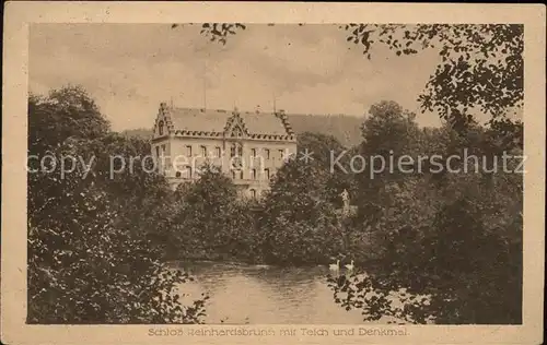 Friedrichroda Schloss Reinhardsbrunn mit Teich und Denkmal Kat. Friedrichroda