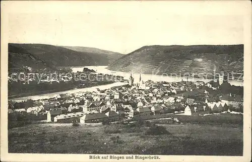 Bingen Rhein mit Bingerbruek Panorama Kat. Bingen am Rhein