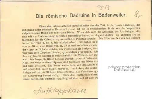 Badenweiler Roem Baeder Grundriss und Totalansicht Aufklappkarte Kat. Badenweiler