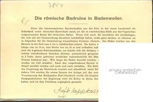 Badenweiler Roem Baeder Grundriss und Totalansicht Aufklappkarte Kat. Badenweiler