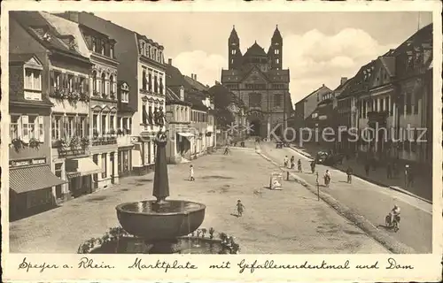 Speyer Rhein Marktplatz mit Gefallenendenkmal und Dom Kat. Speyer