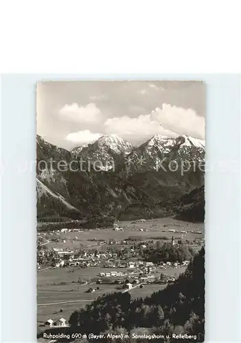 Ruhpolding Panorama mit Sonntagshorn und Reifelberg Chiemgauer Alpen Kat. Ruhpolding