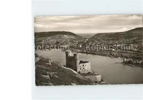 Bingen Rhein Blick auf Burg Ehrenfels und Bingerbrueck Kat. Bingen am Rhein