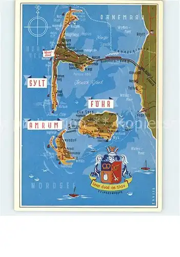 Insel Sylt uebersichtskarte Insel Foehr Amrum Sylt Wappen Kat. Westerland