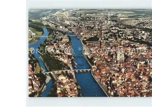Regensburg 2000jaehrige Stadt Donau Bruecke Fliegeraufnahme Kat. Regensburg