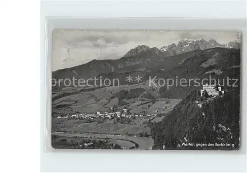 Werfen Salzburg Panorama gegen Hochkoenig Berchtesgadener Alpen Burg Kat. Werfen