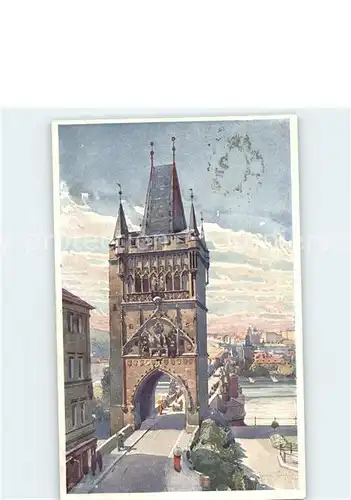 Prag Prahy Prague Altstaedter Brueckenturm Aquarell Kuenstlerkarte J. Setelik Kat. Praha