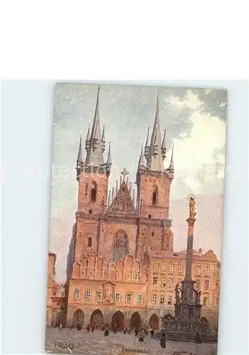 Prag Prahy Prague Teinkirche Aquarell Kuenstlerkarte V. Jansa Kat. Praha