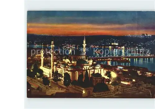 Istanbul Constantinopel Sueleymaniye Moschee Goldenes Horn Atatuerk Bruecke bei Nacht / Istanbul /