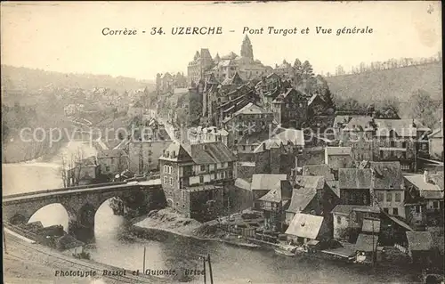 Uzerche Pont Turgot Chateau vue generale Kat. Uzerche