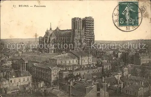 Reims Champagne Ardenne Panorama Cathedrale Stempel auf AK Kat. Reims