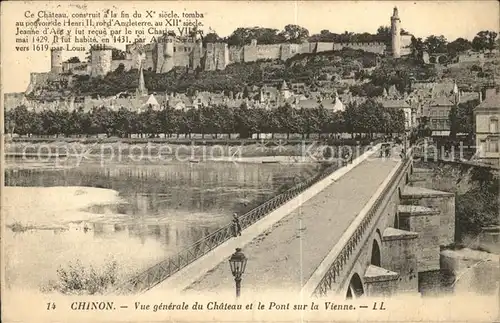 Chinon Indre et Loire Chateau et Pont sur la Vienne Histoire Kat. Chinon