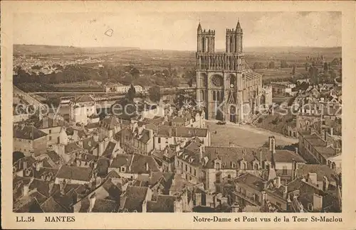 Mantes la Jolie Eglise Notre Dame et Pont vus de la Tour Saint Maclou Kat. Mantes la Jolie