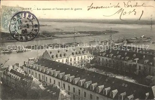 Lorient Morbihan Bretagne Casernes et l avant port de guerre Stempel auf AK Kat. Lorient