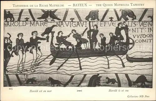 Bayeux Tapisserie de la Reine Mathilde Harold est en mer Kat. Bayeux