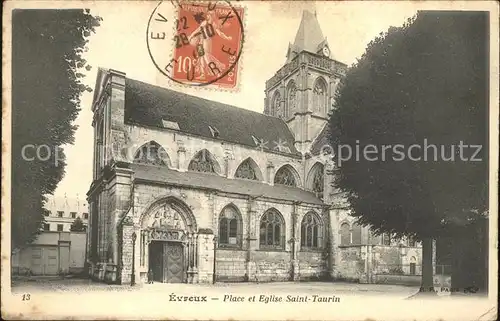 Evreux Place et Eglise Saint Taurin Stempel auf AK Kat. Evreux